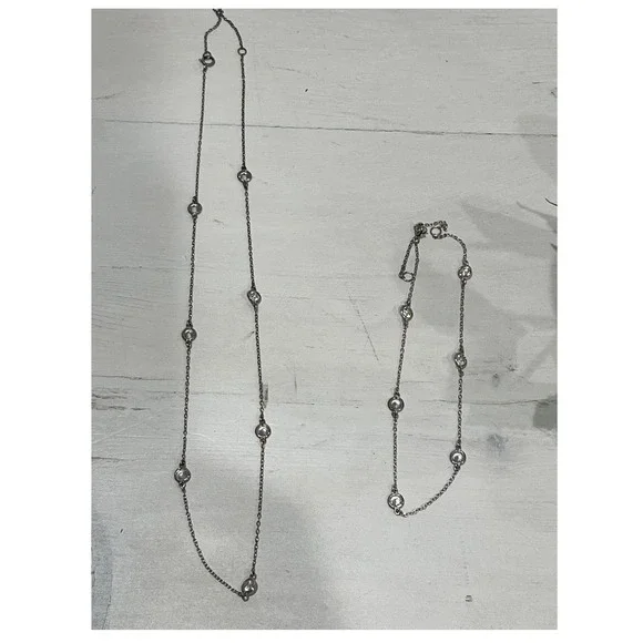 Silver‎ Tone Chain Necklace anklet Set Cubic Zirconia Sparkle with gift bag