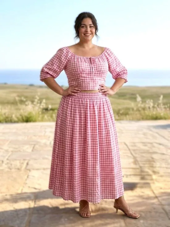 CATO Plus Size Gingham Coordinates Set (two-piece)