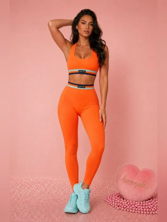 Savage X Fenty Orange Activewear Set Size Small | Sports Bra & High-Waisted