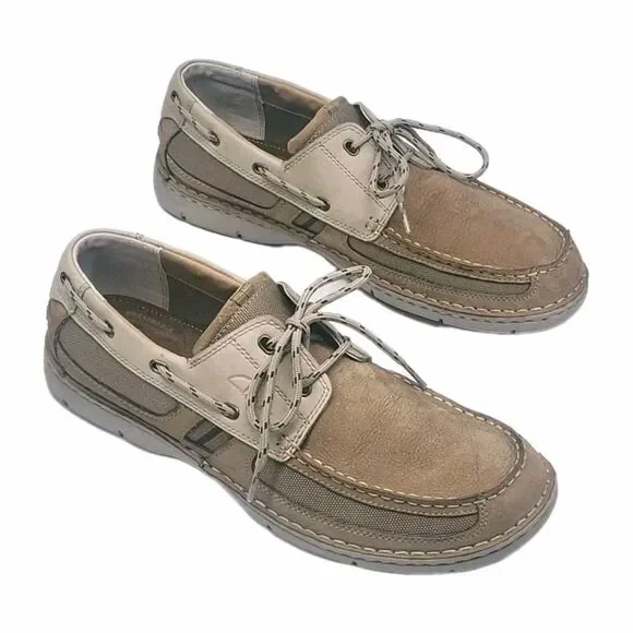 Clarks Shoe Loafers XTR Lite Beige Tan Men Sz 11.5 Canvas Leather Tie Breathable