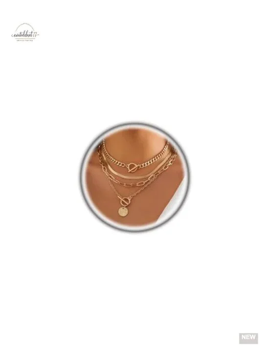 Gold Layered Stack Necklace Set, Cuban Coin Medallion Pendant Choker