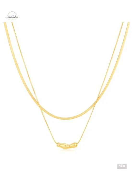 14K Gold Plated Dainty Snake Chain Layered Necklace with Irregular Bar Pendant