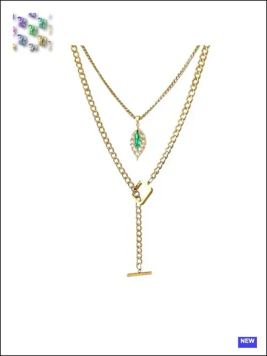 14K Gold Plated Layered Necklace Set with Sunburst Pendant and Beads