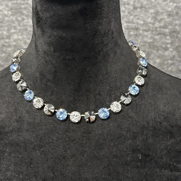 SABIKA Sparkling Crystal Necklace Blue Silver Tone Choker‎ Women's Jewelry