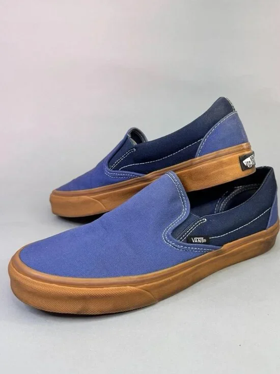 Vans Low Cut Sneakers Navy Slip-On Gum Classic M 7.5 W 9.0 Skateboarding Unisex