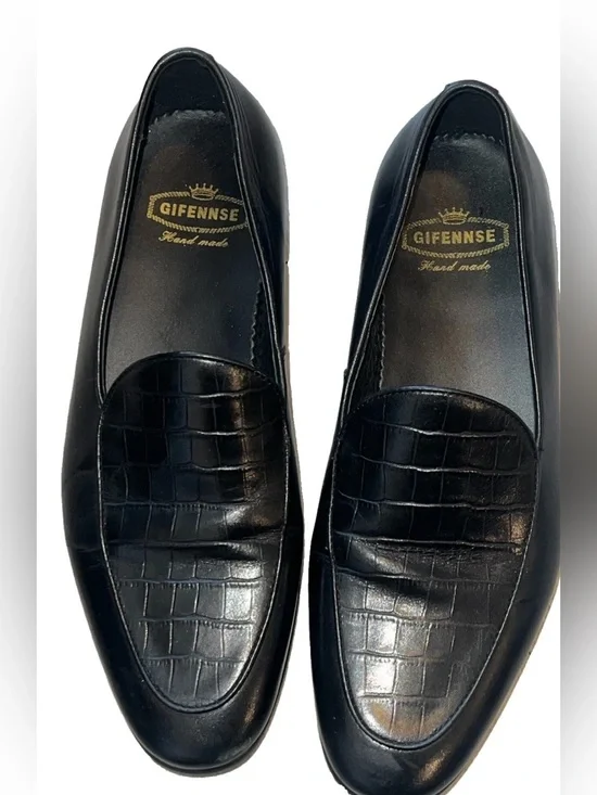 GIFENNSE Handcrafted Men's Dress Leather Loafers Shoes Croc Slip On Black 9