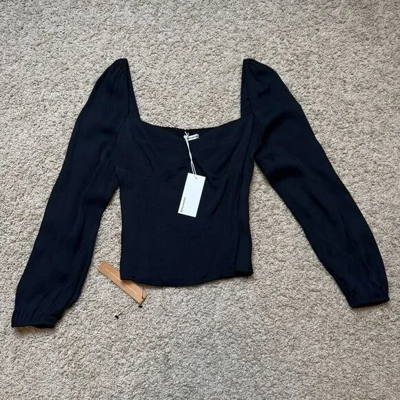 Reformation Reign Top Square Neck Long Sleeve Black NWT 10