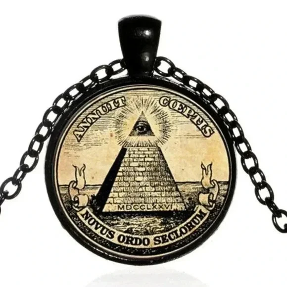 Illuminati New World Order Black Glass Necklace