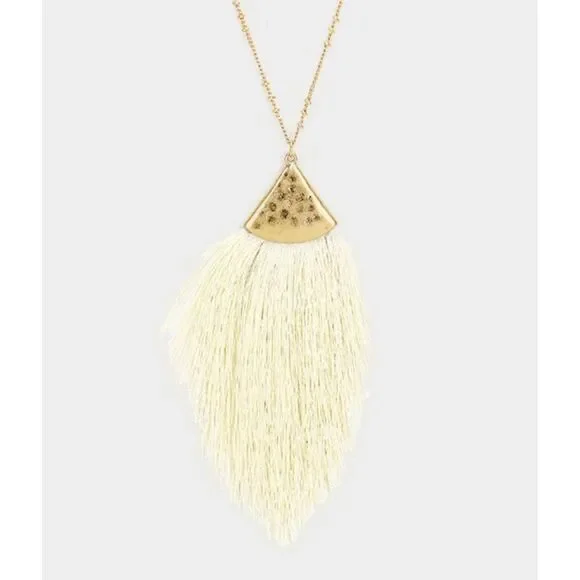 Brand New Womens Boutique Gold Tassel Fringe Pendant Long Necklace