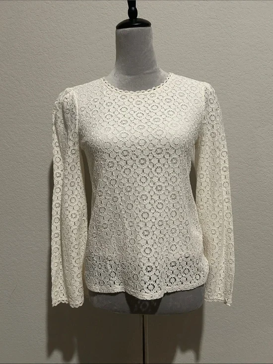 Banana Republic Cream Lace Long-Sleeve Top