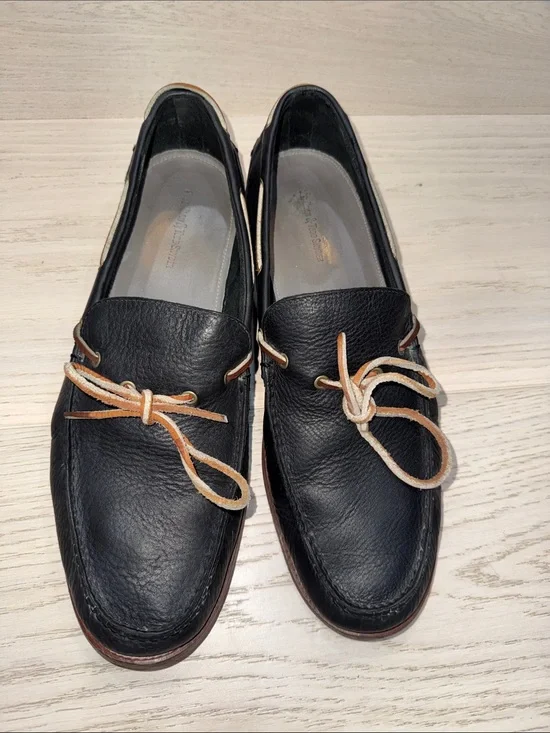 Men's midnight Navy Leather Moccasin Loafers with Tan Laces
