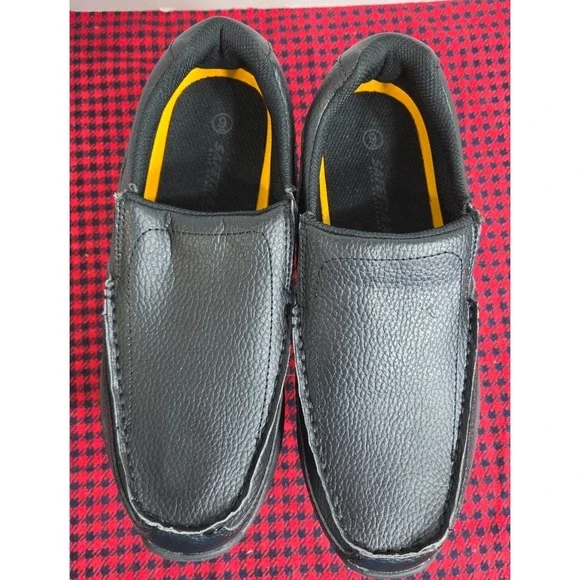 Safetrax Mens sz 9 Work Shoes Faux Leather Non Slip Black Loafers NWOB