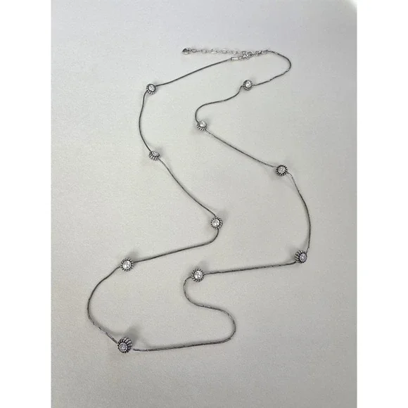 Vtg BRIGHTON Signed Faux Pearl Station Necklace Reversible Snake Chain 40