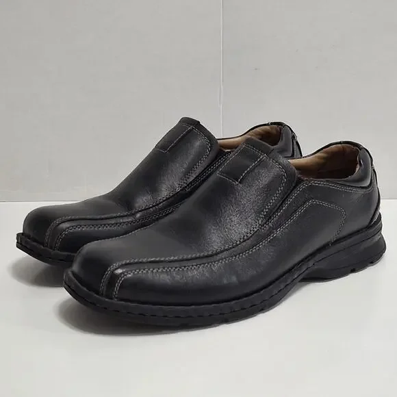 DOCKERS Men's Agent Bike Toe Loafers Black Leather Size 10M