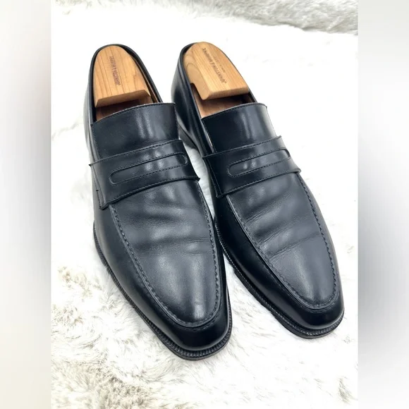 Gravati Black Leather Penny Loafers‎ Italy Mens 9.5 D like NEW dress shoes