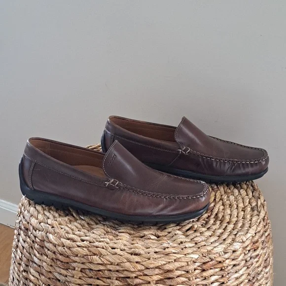 Ecco‎ Mens Brown Leather Driving Moccasin Loafers Padded Footbed EU44/US10-10.5