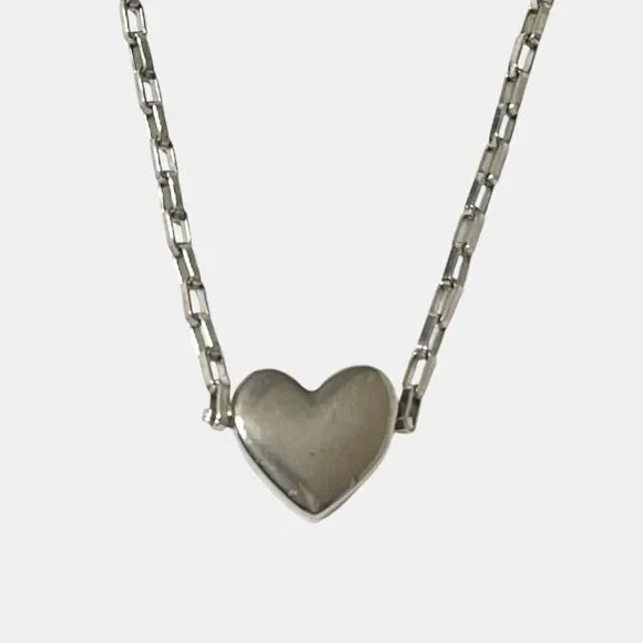 Soho Design Necklace Puffy Heart Pendant Chunky Paperclip Link Chain Silver Tone