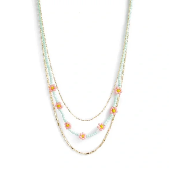 BP. Layered Mint Green Daisy Bead Necklace Set Of 3