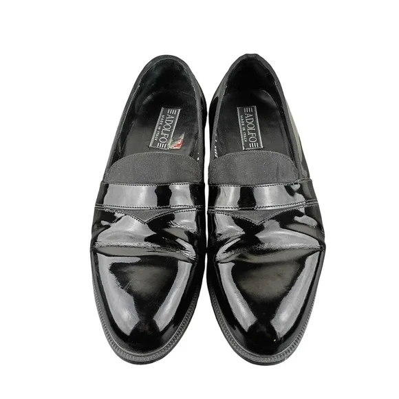 Adolfo Mens Patent Leather Tuxedo Loafers Black Dress Shoes Made in Italy 10.5W