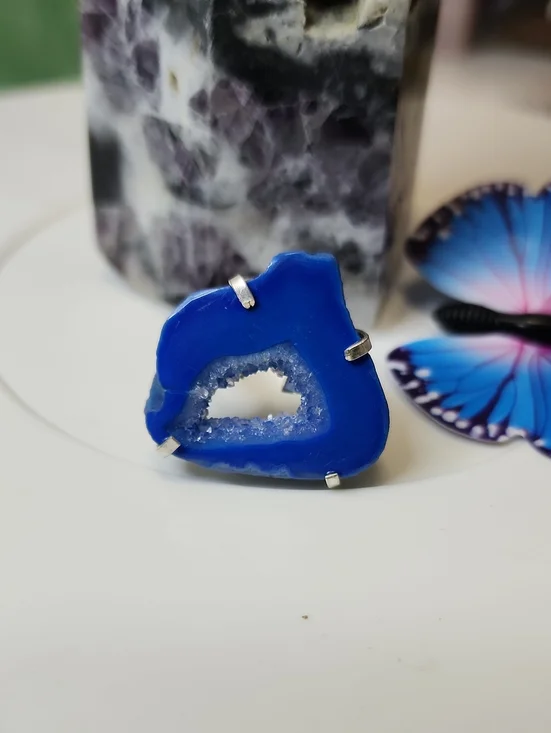Blue Druzy Geode Ring