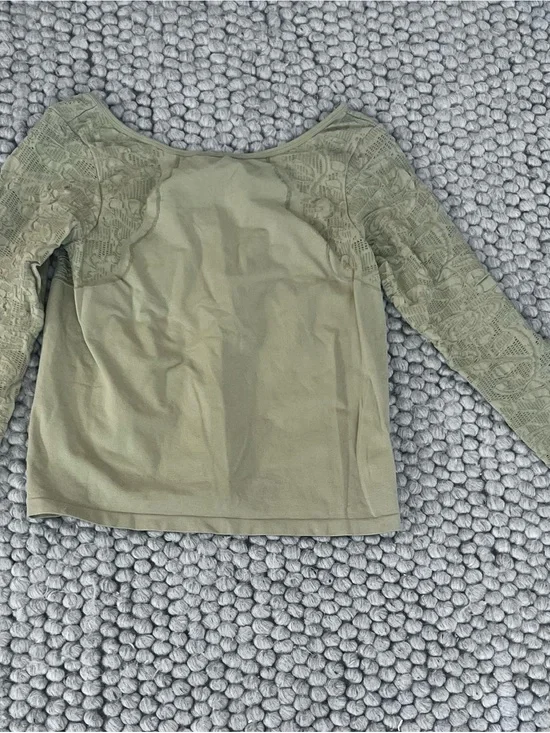 Anthropologie Olive Green Lace-Sleeve Women’s Top
