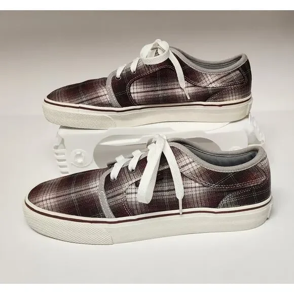 Maui & Sons By Aeropostale Wave Maroon Plaid Lace-Up Casual Sneaker Shoes US 9