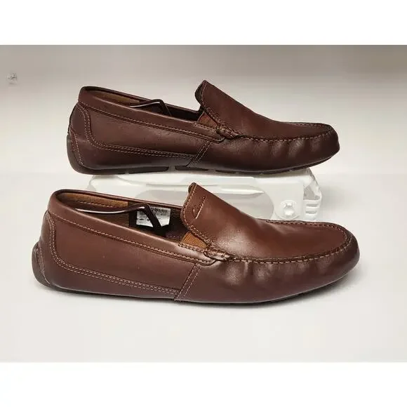 Clarks Men's Markman Plain Drivers Dark Tan Leather Loafer Shoes Size 13M