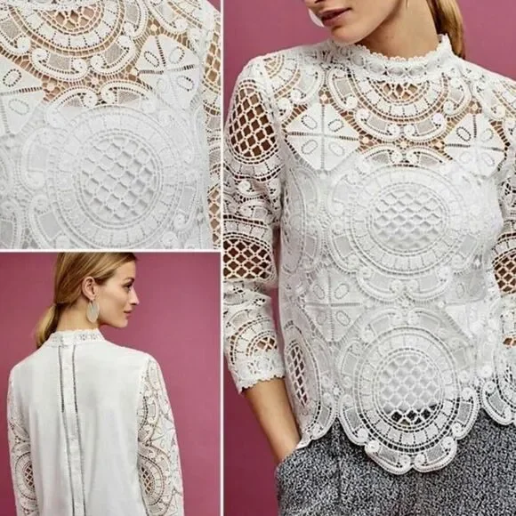 Anthropologie Women's White and Cream Blouse
