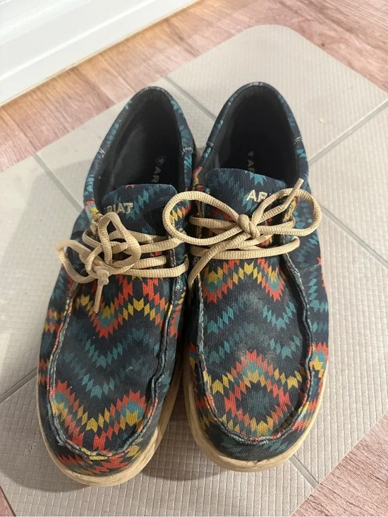 Ariat Canvas Lace-Up Sneakers in Teal with Multicolor Aztec Print
