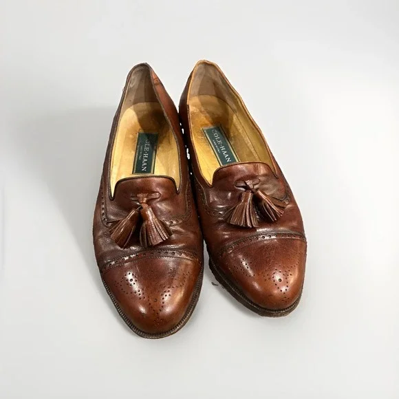 Vintage Men's Cole Haan Brown Leather Tassle Loafers Size 10 D (M) Made In Italy