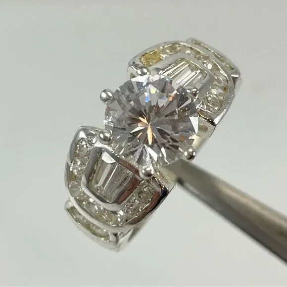 925 Sterling Silver Rhodium Plated White Cubic Zirconia Bridal Statement Ring 8