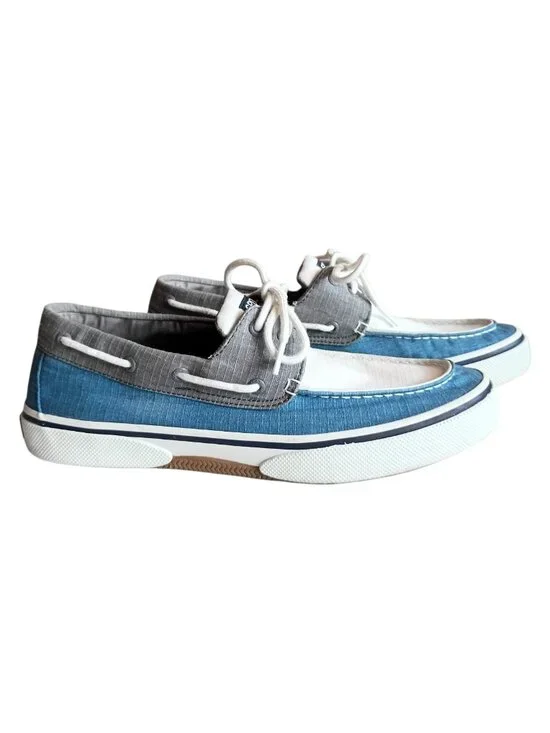 SPERRY Men's Halyard 2 Eye RipStop Blue Gray Casual Boat Shoes Sz 10.5