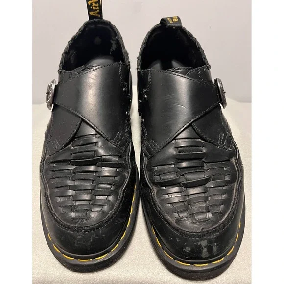 Dr. Martens Mens Ramsey Quad Monk Black Leather Woven Platform Shoes Sz 13
