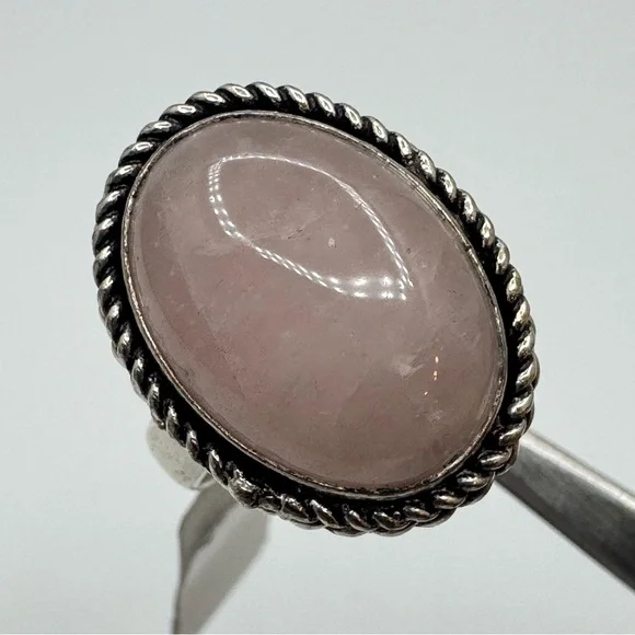 New Silver Tone Milky Quartz Oval Ring Size 9