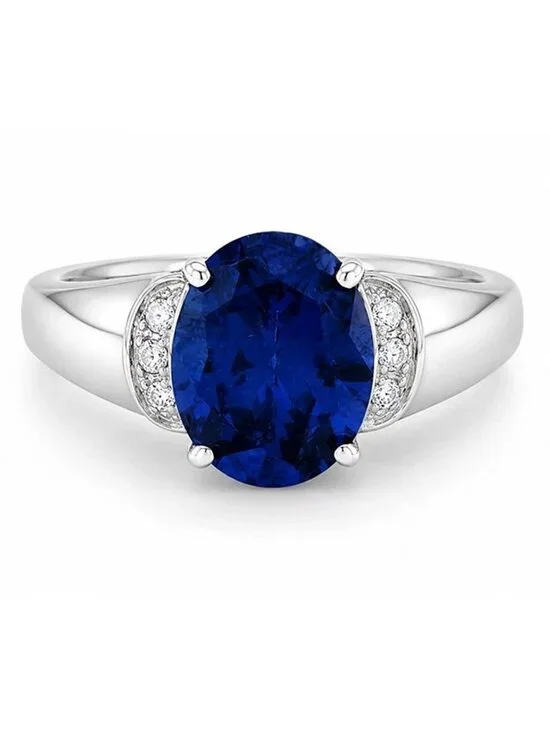 AAA Created Tanzanite 5.17 Carats & Diamonds 10k White Gold Ring