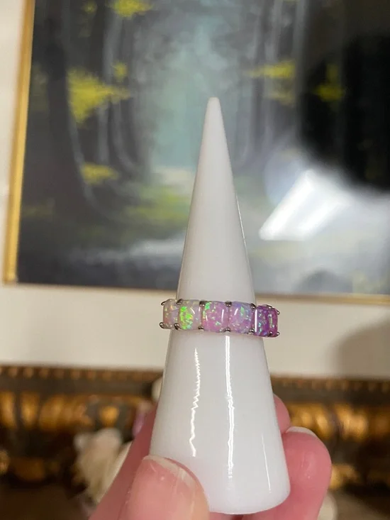 Iridescent Pink & Green Opal-Effect Eternity Ring - Women Jewelry