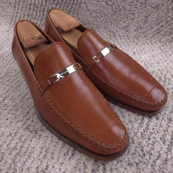 Bruno Magli Loafers Mens Size 12W Bennett Slip On Soft Leather Brown Buckle Logo