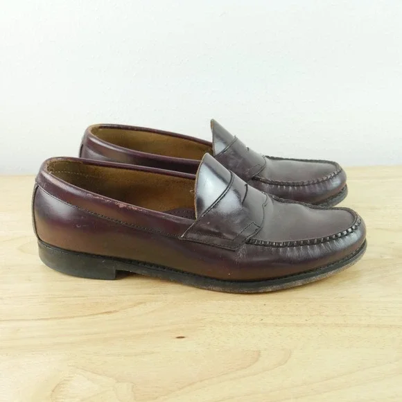GH Bass Mens Logan Penny Loafers Burgundy Leather Slip On Shoes 10 EEE Preppy