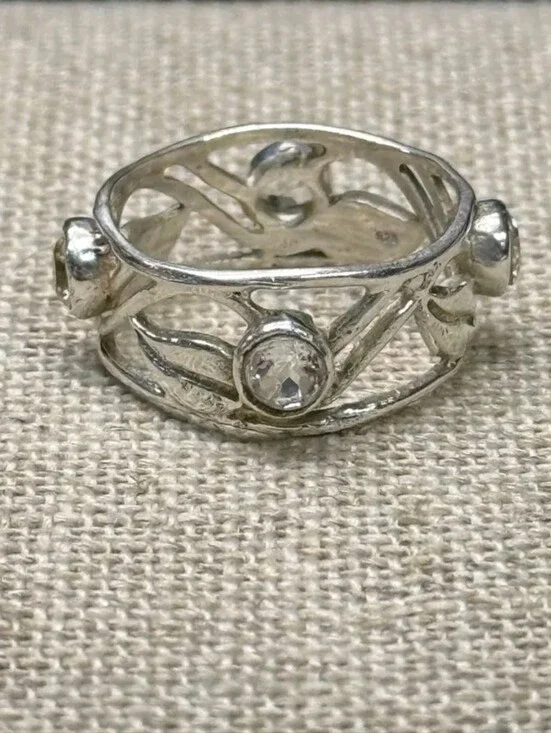 Sterling Silver Ouro Preto Topaz Diamond Cut Band Ring SZ 8