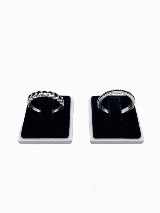 New Bohemian Biker Sterling Silver 2 Piece Set Chain Link & Studded Ring 6