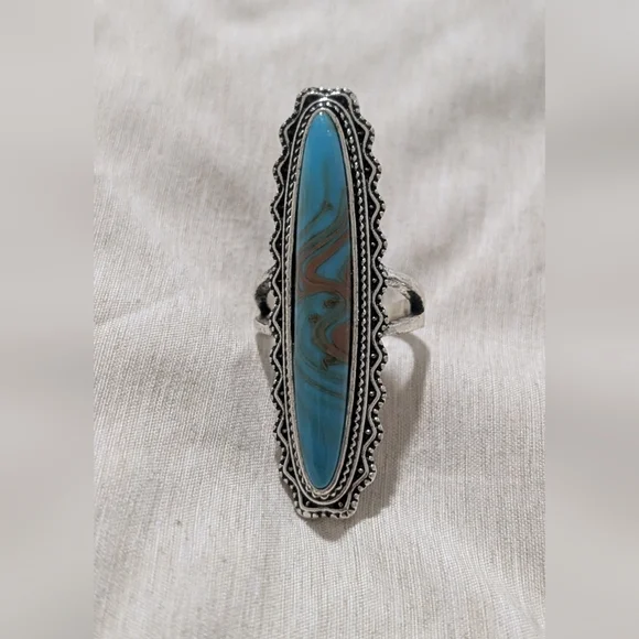 Artisan Faux  Silver and Blue Marbled Ring