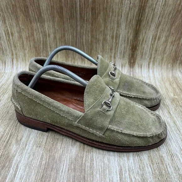 Rancourt & Co Bit Loafers Men's Size 9 D Olive Green Suede Handsewn Made in USA