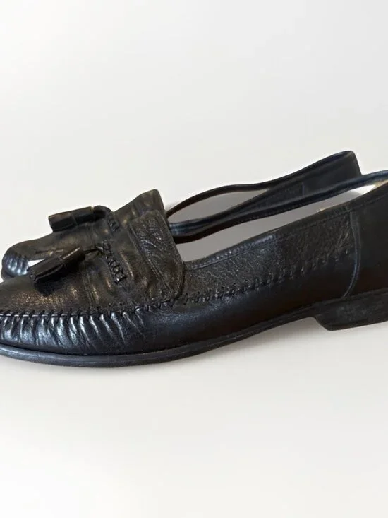 Miguel Angel Men’s Tassel Dress Loafers Pebbled Moc Toe Leather Sz 9, Black