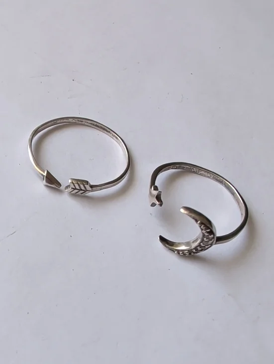 Sterling Silver Moon & Arrow Open Rings - Silver