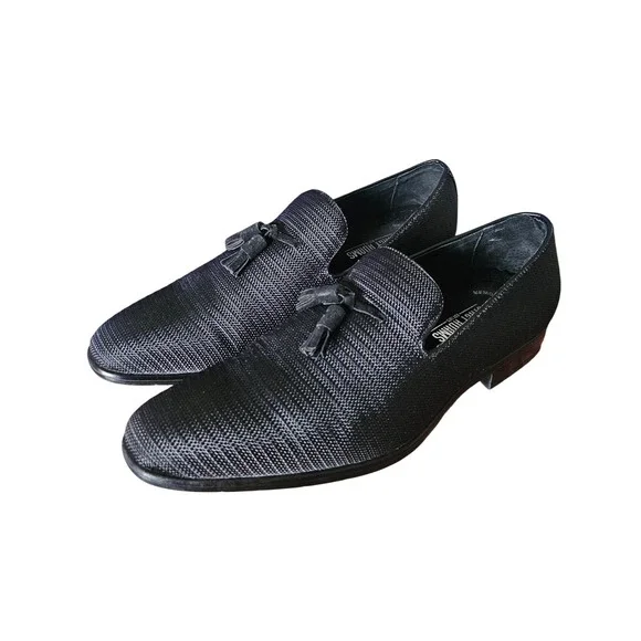 Stacy Adams Mens Black Tassel Loafers Textured Dress Shoes Size 7M