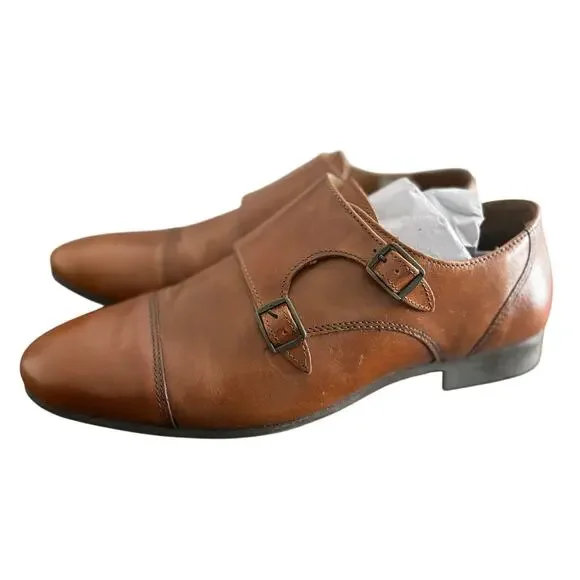 Find Brand Mens Monk Strap Dress Shoes 9 NWT Brown Leather Cap Toe