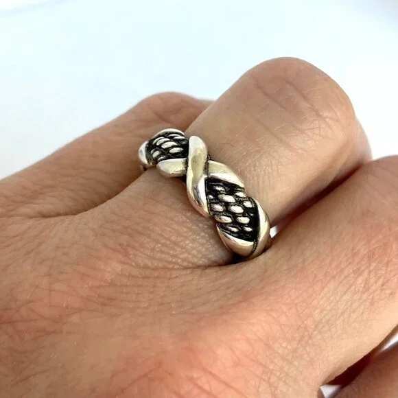 Sterling Silver 925 X Cross Braided Rope 7MM Wide Band Ring Size 5.5