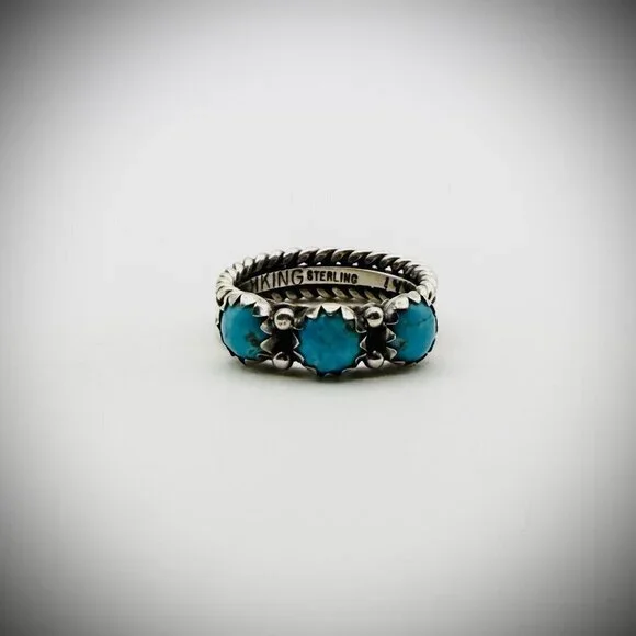 Ray King Sterling & Turquoise Triple-Stone Band — Size 7, 5g
