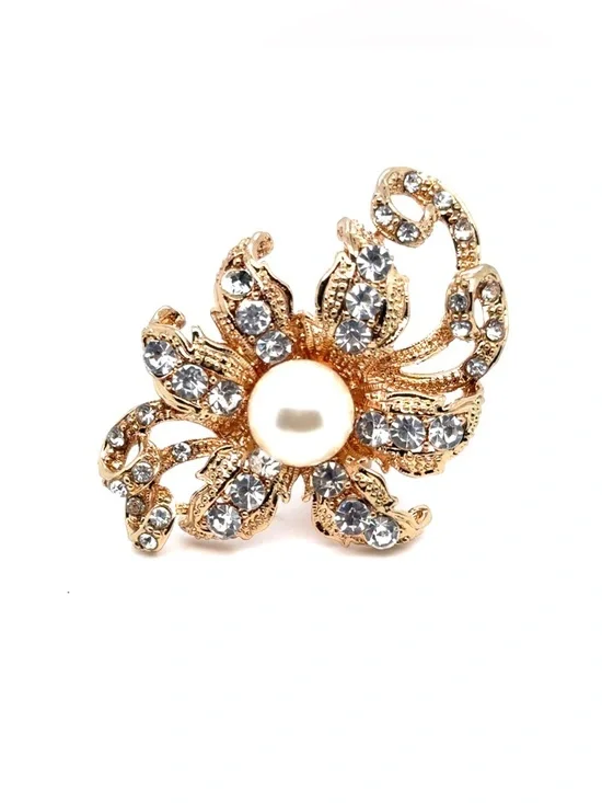 Gold-Tone Pearl‎ & Crystal Floral Ring