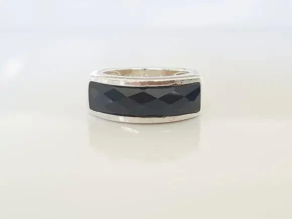 Vintage CFJ Sterling Silver Onyx Ring Band